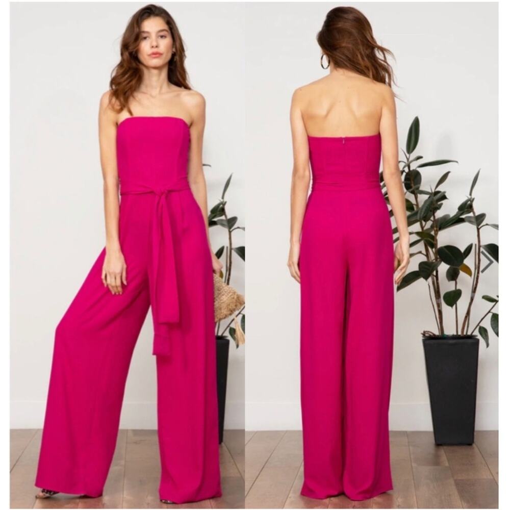 LUCY PARIS Wide Leg Natalie Jumpsuit Strapless Fuchsia